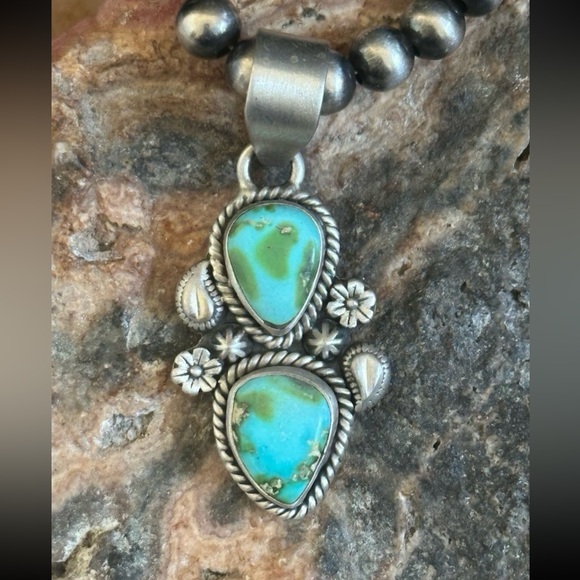 Sonoran Gold Turquoise Flower Design Southwestern Sterling Silver